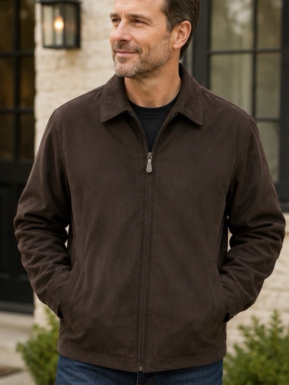 London Fog Dark Brown Zip-Up Bomber Jacket